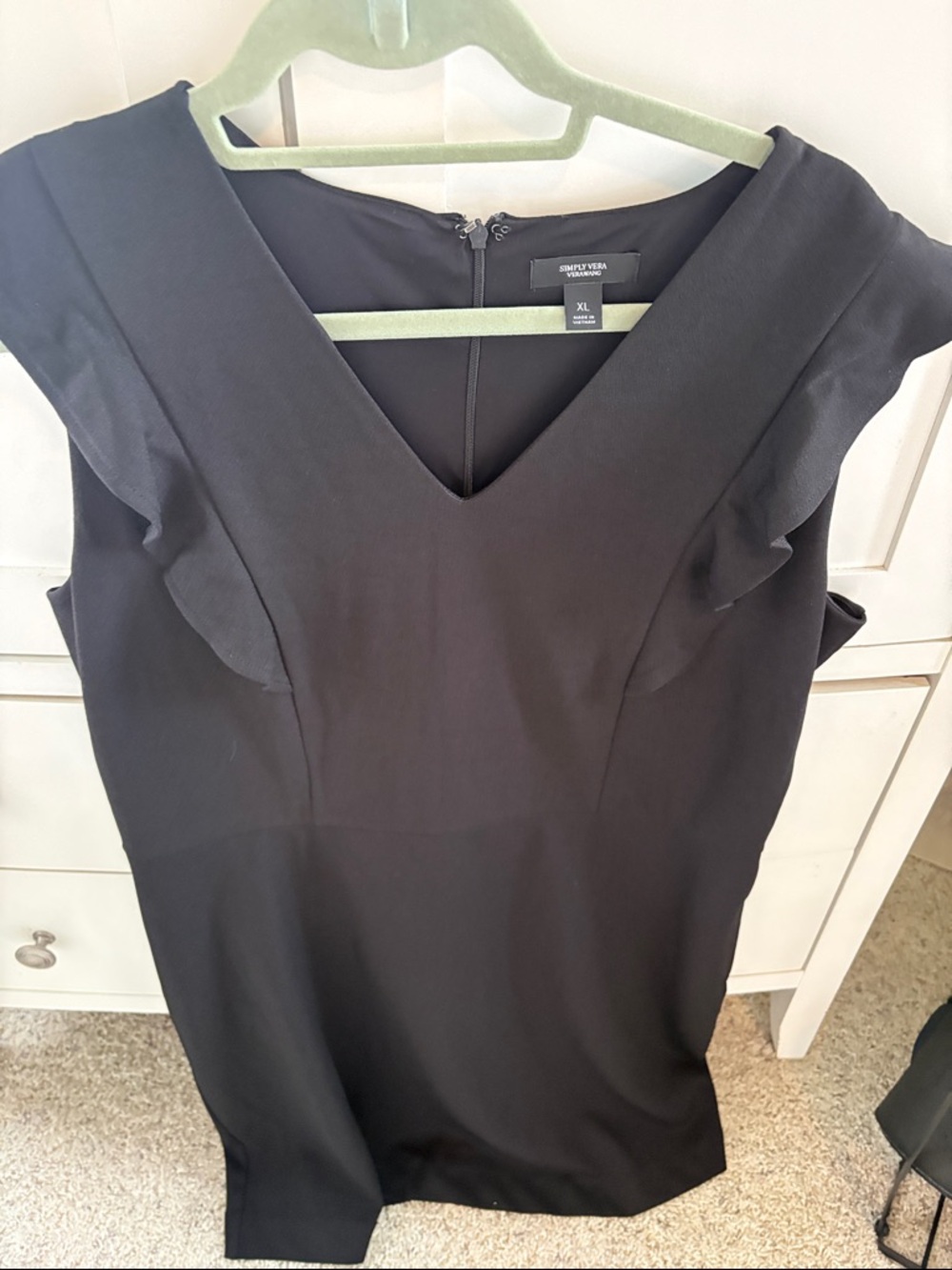 Simply Vera by Vera Wang Black V-Neck Ruffle Sleeve Dress XL